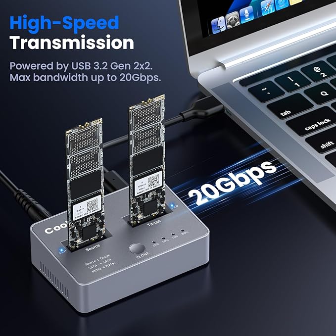M.2 NVME/SATA Duplicator, Coolpie CR121 Dual-Bay Offline Clone M.2 NVME/SATA - Image 4
