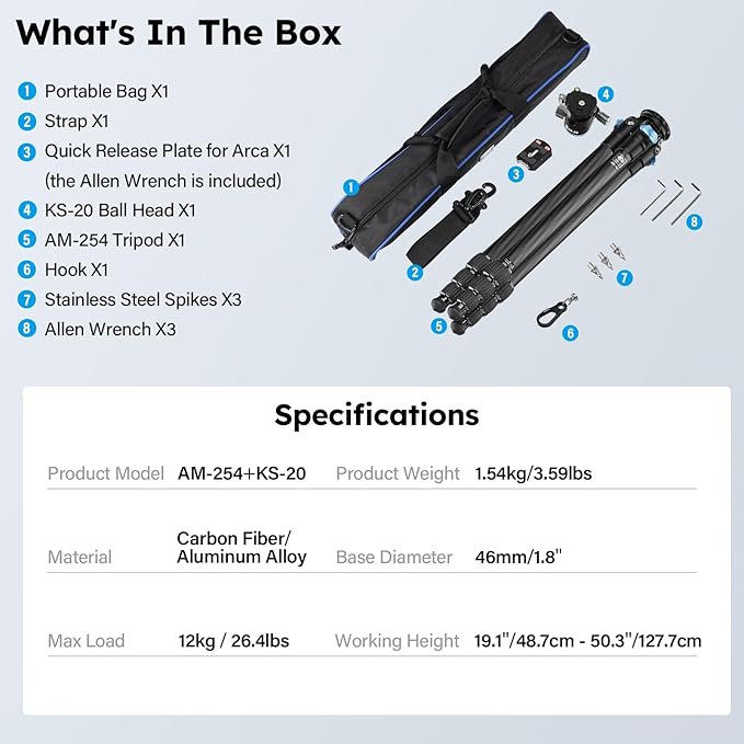 SIRUI 50.2" Carbon Fiber Travel Tripod, Compact Professional Camera Trippod - Image 8