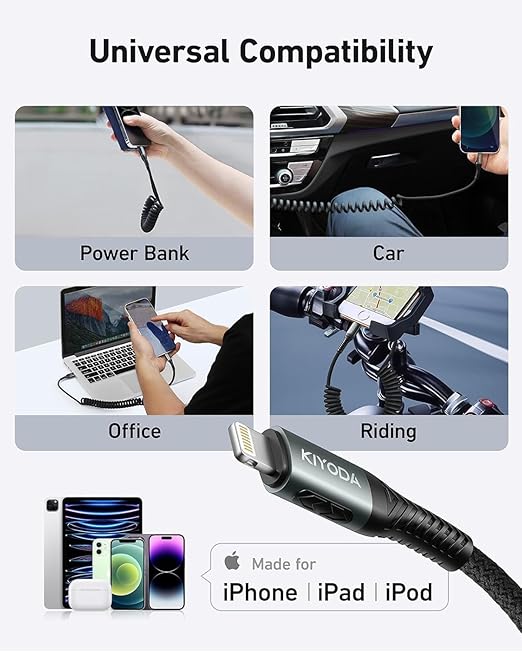 USB to Lightning Cable for Car 6FT, Coiled iPhone Charger Braided Lightning - Image 7