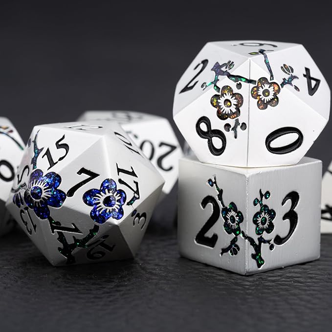 7 PCS Solid Metallic Flower D&D Dice Set, Metal Dungeons and Dragons Dice Set - Image 5