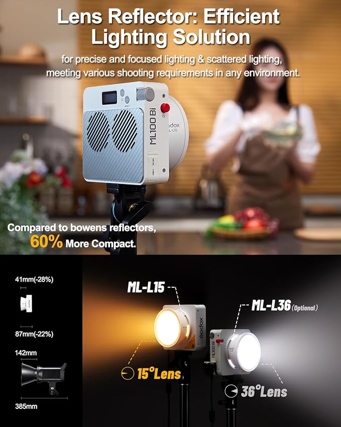 Godox ML100Bi 120W Bi-Color LED Video Light, 2800K-6500K COB Continuous Output - Image 4