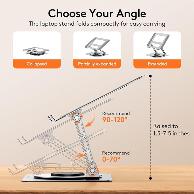 TECKNET Laptop Stand for Desk, 360 Rotating Base, Ergonomic Foldable Computer - Image 3