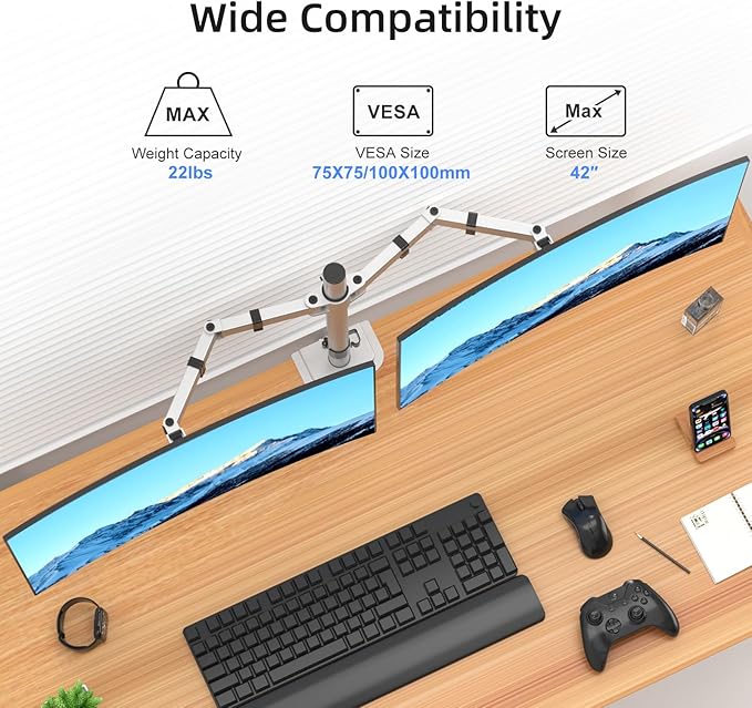 Suptek Dual Monitor Desk Mount, Adjustable Dual Monitor Arm - Image 8
