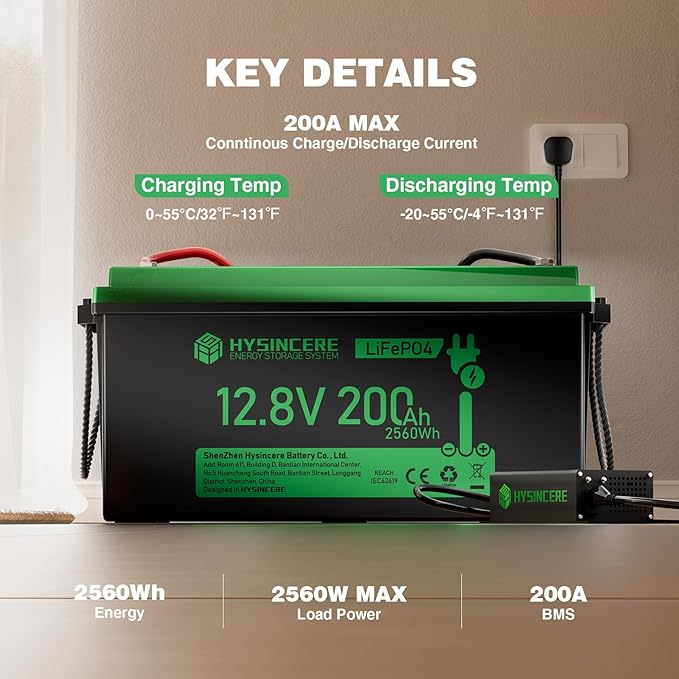 12V 200Ah LiFePO4 Lithium Battery Built-in 200A BMS, Max.2560Wh Energy - Image 7