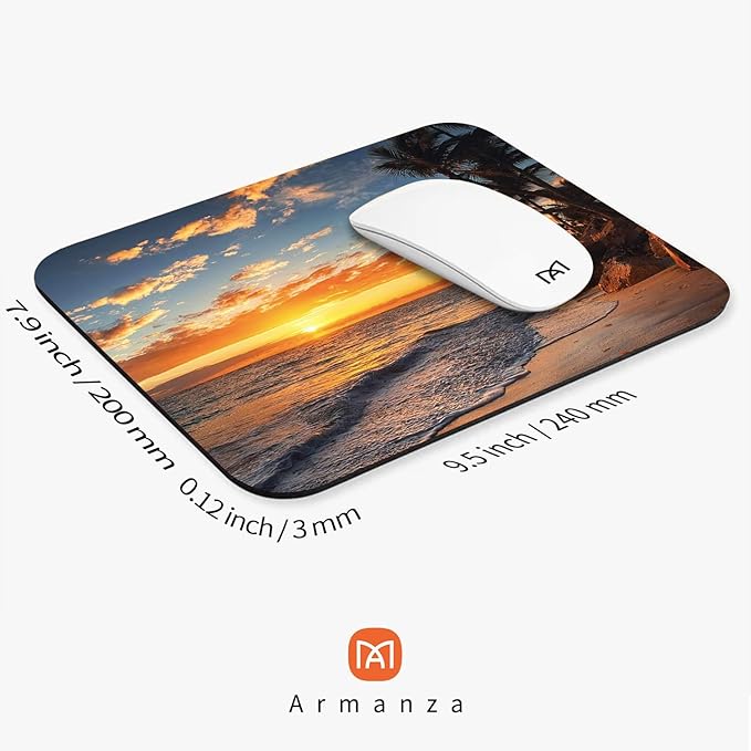 Square Mouse Pad Beach Sunset, Personalized Premium-Textured Custom Mouse Mat - Image 2