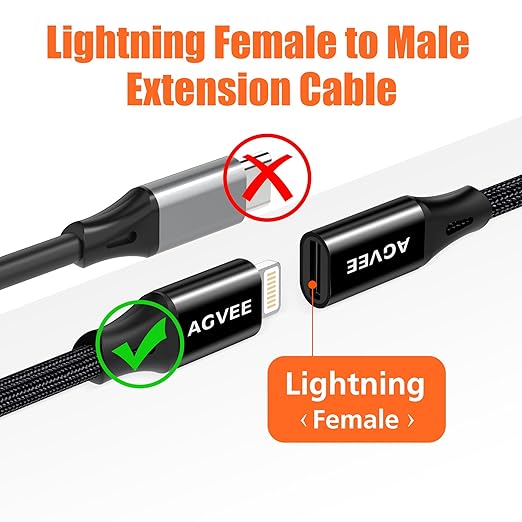 AGVEE 2 Pack 4 inch Lightning Extension Cable, Braided Female to Male Extender - Image 2