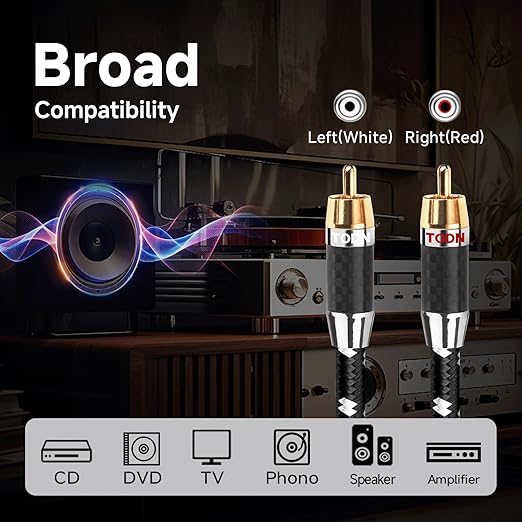 TODN Audiophile RCA Cables Stereo Shielded HiFi 2RCA Male to Male - Image 7