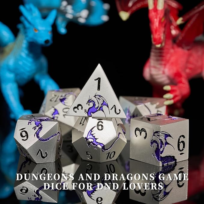 Purple Dragon Metal Dice HNCCESG 7 Piece Heavy Metallic D&D Dice Set - Image 6