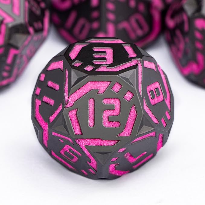 Metal DND Sci-fi Dice Set 7PCS Luminous Pink Stripe Polyhedral Dice - Image 6