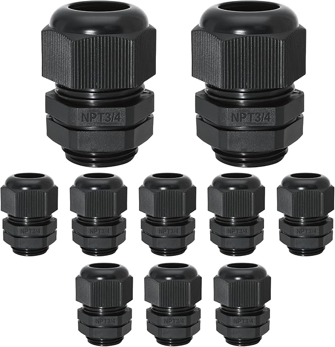 10 Pcs 3/4" NPT Nylon Cable Glands, IP68 Waterproof Adjustable Cord Grip Cable by Bonsicoky