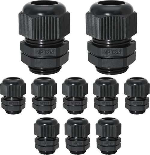 10 Pcs 3/4" NPT Nylon Cable Glands, IP68 Waterproof Adjustable Cord Grip Cable by Bonsicoky