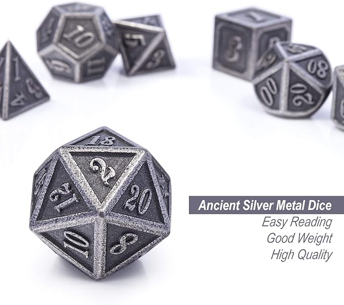 DnDnD Acient Silver Metal DND Dice Set, Pathfinder, Savage World and Table Games - Image 4