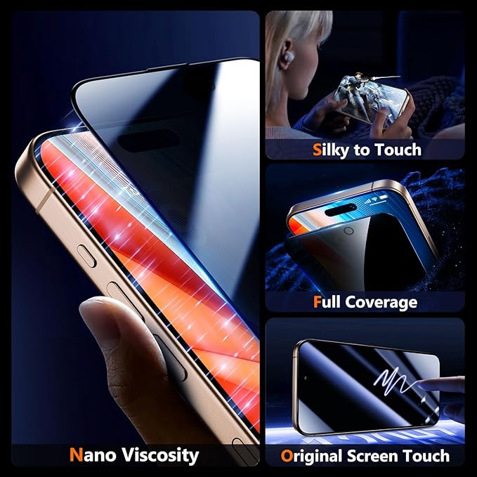 UniqueMe for iPhone 16 Pro Max Privacy Screen Protector, Privacy Screen 16 Pro - Image 4