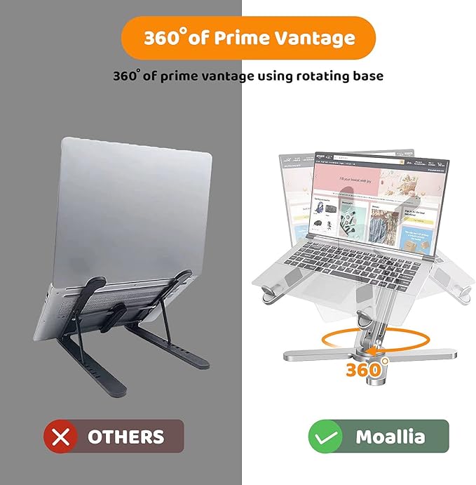 Laptop Stand with 360 Rotating Base, Computer Notebook Laptop Riser Metal Holder - Image 2
