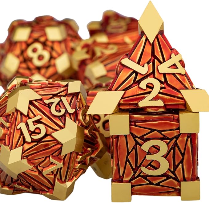 Metal DND Dice Set Golden Red Debris RPG D and D Dice - Image 2