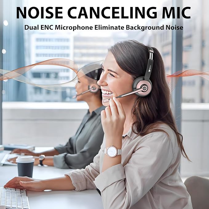 Wireless Headset with Mic for Work, Handsfree 26+ Hours Battery & Mute Button - Image 2
