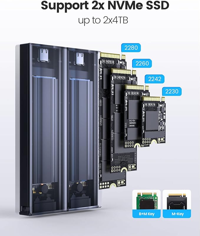 ORICO Dual M.2 NVMe SSD Enclosure, USB C to M2 Adapter - Image 3