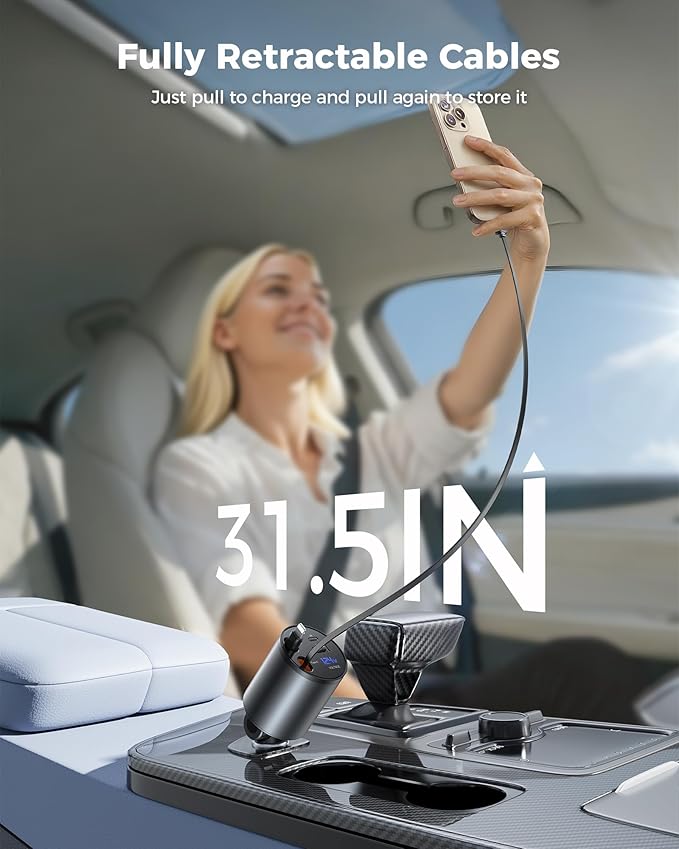 Retractable Car Charger, 4 in 1 Fast Car Phone Charger - Image 2