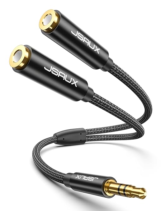 JSAUX Headphone Splitter, Audio Splitter 3.5mm Male TRS to 2 Dual 3.5mm Female by JSAUX