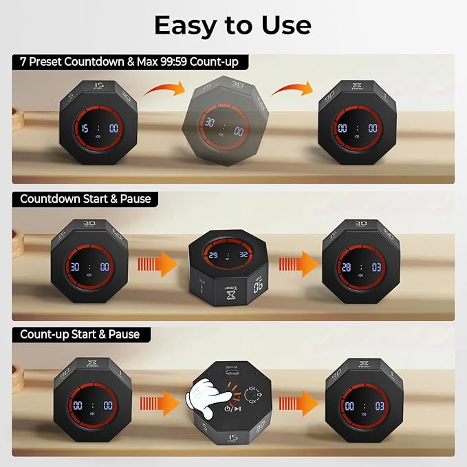 Rechargeable Pomodoro Timer, 8-Angle Auto-Rotating Screen - Image 4