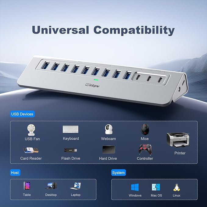 Powered USB Hub 10Gbps, intpw 12 Port USB C Hub - Image 8