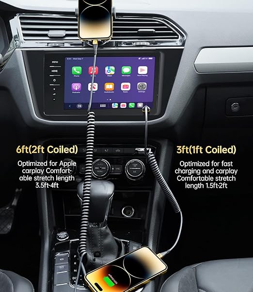 iPhone Charger Cable for Car, 2 Pack 5FT Coiled Lightning Cable iPhone Charger - Image 3