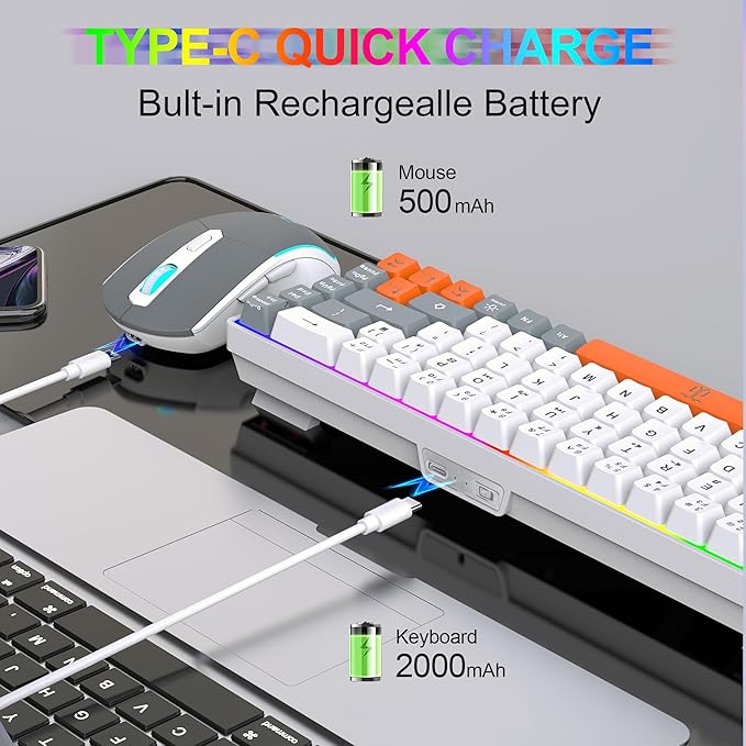 Snpurdiri 60% Wireless Gaming Keyboard and Mouse Combo, Rainbow Backlit - Image 3