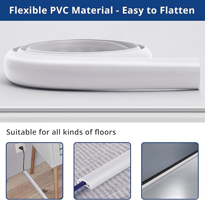 Cord Cover Floor 6ft White, PVC Floor Cable Cover, Cord Hider Floor Cord - Image 3