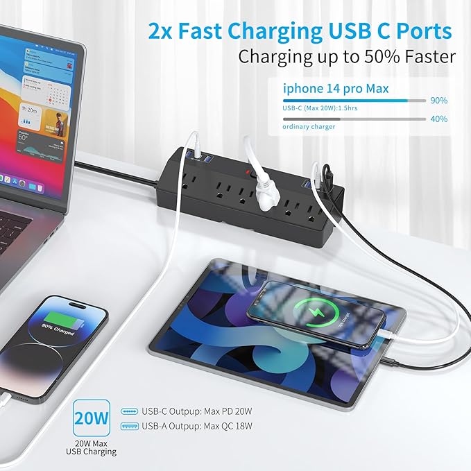 Desk Clamp Power Strip with 40W Fast Charging Station, JXGUCAT Removable Desk - Image 4