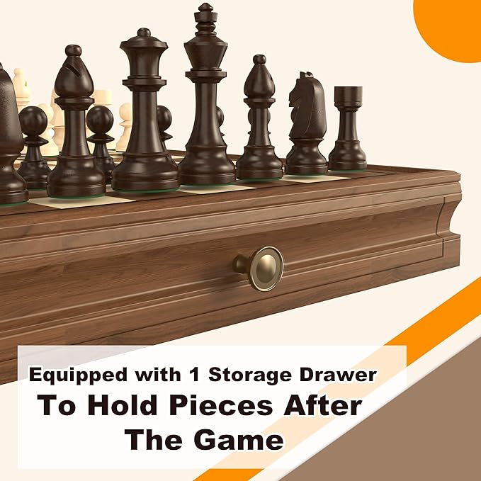 Premium Natural Walnut 13" x 13" Magnetic Wooden Chess Set - Image 6