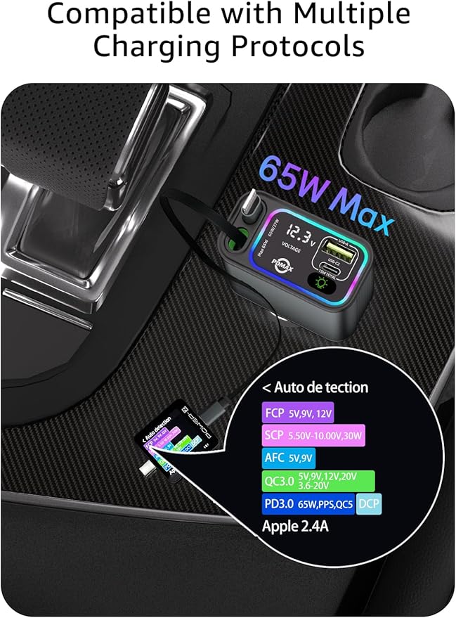 Retractable Car Charger USB C, 107W Type C Car Charger Fast Charging - Image 5