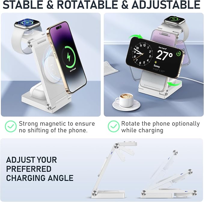 Magnetic Wireless Charger Stand, 3 in 1 Foldable Wireless Charging Station - Image 4