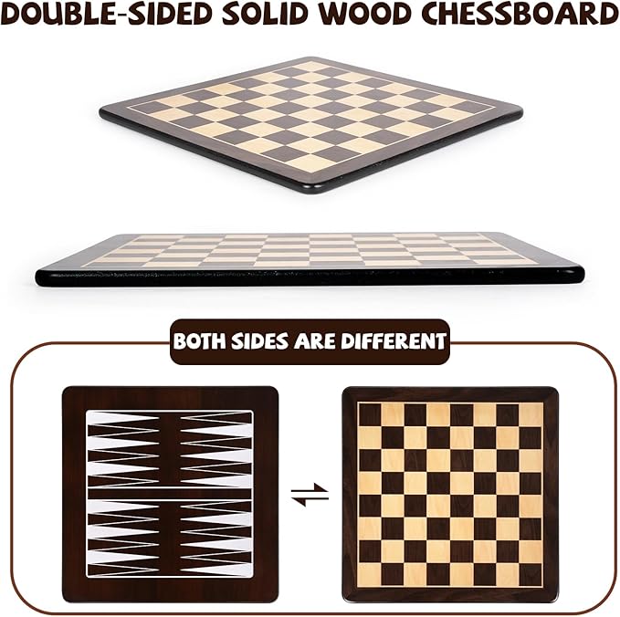 3-in-1 Wooden Chess, Backgammon Set and Checkers Set- 12 Inch Portable Board - Image 4