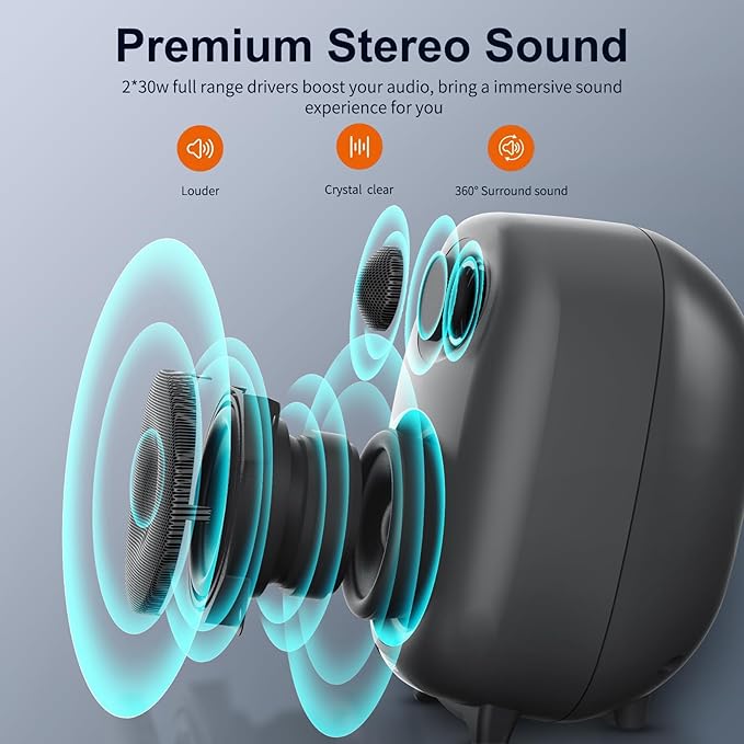BESTISAN Bookshelf Speakers, 60 Watt Powered Studio Monitor Speaker - Image 2