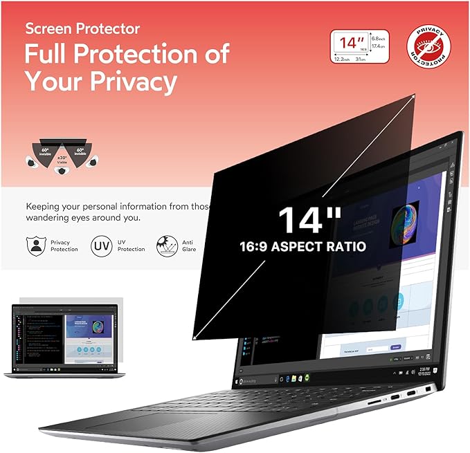 BERSEM 14 inch Removable Laptop Privacy Screen Filter by BERSEM
