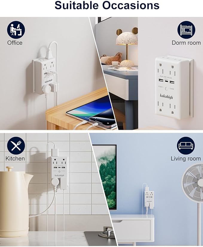Wall Outlet Extender with Screw, 8 Way Outlets with 1680J Surge Protected - Image 7