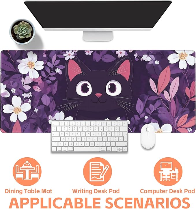Mouse Pad Large Cat Hiding in The Floral Non-Slip Game Desk Mat - Image 4