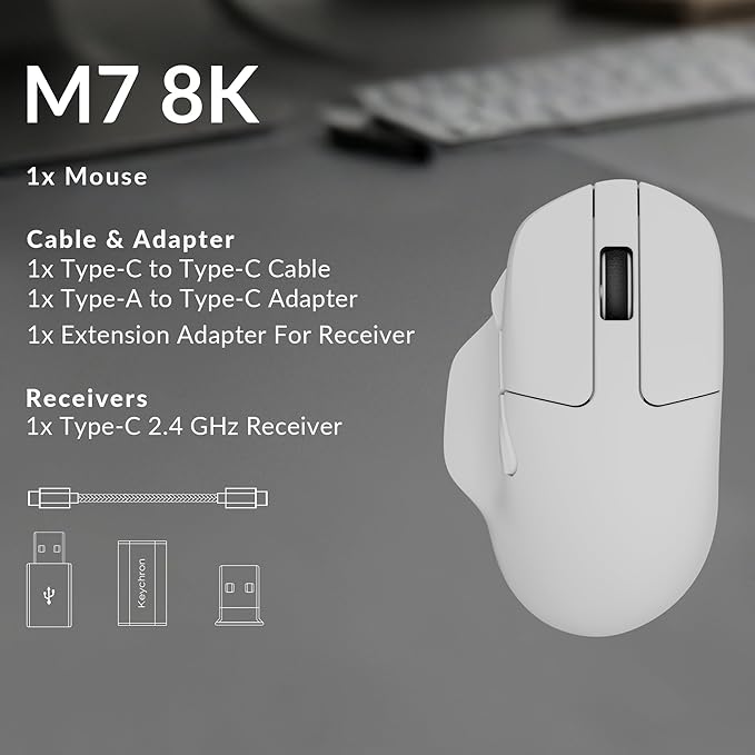 Keychron M7 8K Wireless Mouse, 30K DPI Optical Computer Mice, 2.4 - Image 9