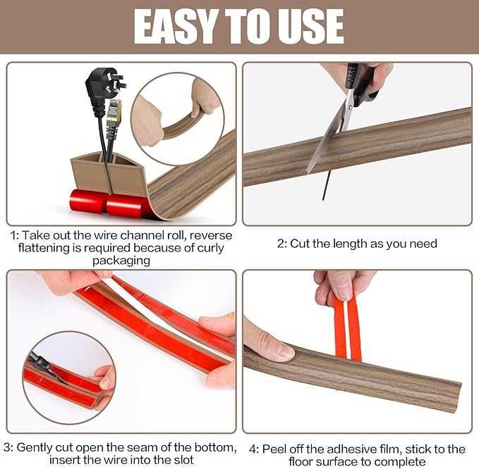 Floor Cord Cover Cavity 0.8"x0.37" Self Adhesive Cord Hider, 3.3FT Low Profile - Image 8
