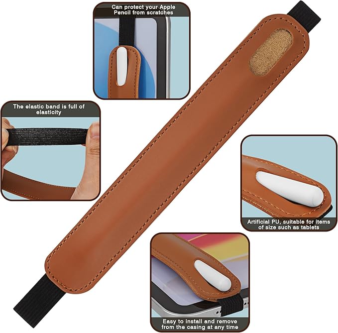 Vegan Leather Elastic Band Stylus Holder, Capacitive Pen Case - Image 3