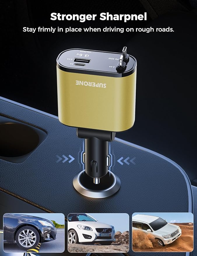 【Upgraded】 SUPERONE Retractable Car Charger 4 in 1, Fast Car Phone Charger - Image 2