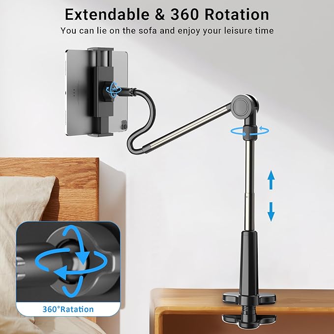 Desk Tablet Holder for iPad Pro, No Stiff Easy Adjust Arm Phone and Tablet - Image 4