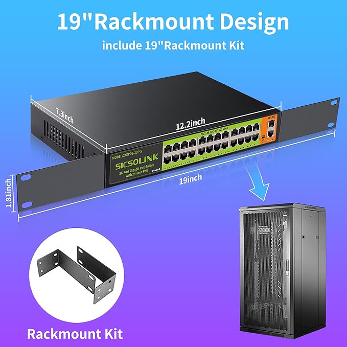 24 Port Full Gigabit PoE+ Switch, 2 Gigabit Network Uplink, Fanless Silent - Image 6