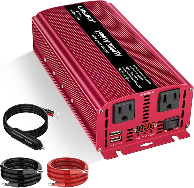 Yinleader 1500 Watts Car Power Inverter 12V to 110V, DC to AC Converter Dual AC by Yinleader