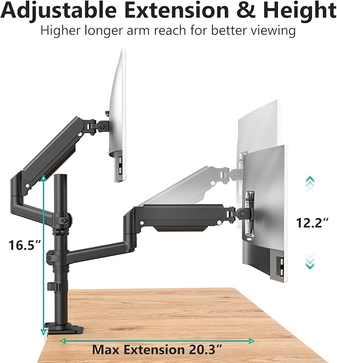 WALI Dual Monitor Mount, 13-32 Inch Adjustable Spring Dual Monitor Arm - Image 3
