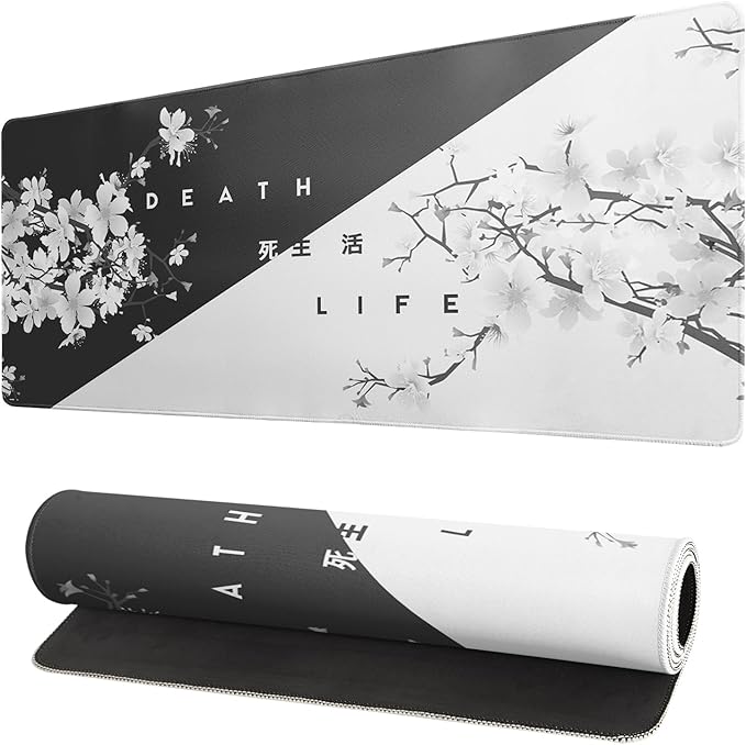 Black and White Mouse Pad 31.5 X 11.8 Inch Japanese Cherry Blossom Extended by Siski