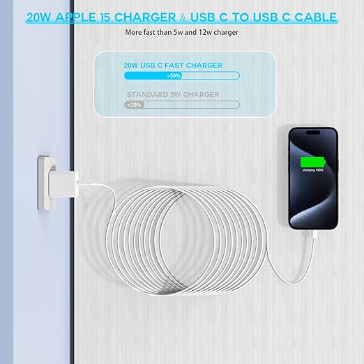 10FT Woven Cable for Apple 16 15, 60W 10Foot USB C to Type C Braided Charger - Image 4