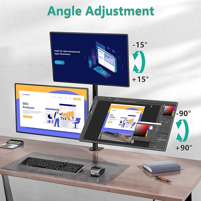 WALI Triple Monitor Mount for 13-27 inch Computer Screens, 3 Monitor Desk Mount - Image 4