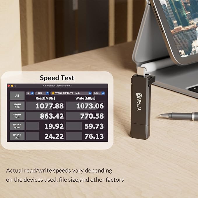 YPANX 256GB Pro Portable SSD, 1000MB/s Speed, USB 3.2 Gen 2 + Type C Dual-Port - Image 6