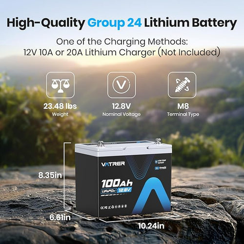 12V 100Ah Group 24 Lithium Deep Cycle Battery, 100A BMS Rechargeable LiFePO4 - Image 2